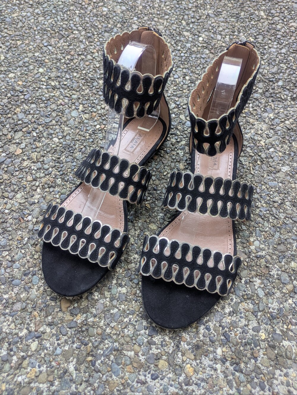 Alaia Black Suede Zip Sandals